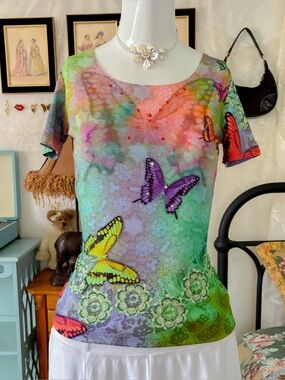 Y2k whimsigoth fairy vintage girly psychedelic butterfly top